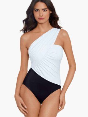 NWT MagicSuit Swimsuit Goddess One Piece White Black Colorblock Size 12